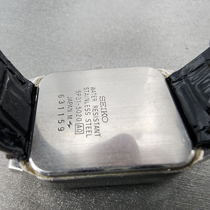 VTG Seiko Tank Watch Women 25mm Black Dial Silver Tone Rectangle 5P31-5020 PARTS