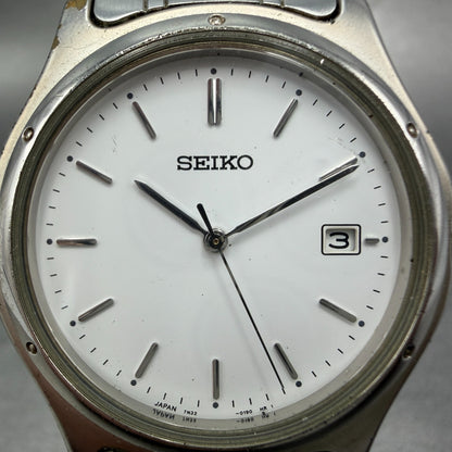 Seiko Watch Men 35mm White Dial Silver Tone Date Round 7N32-0150 New Battery1
