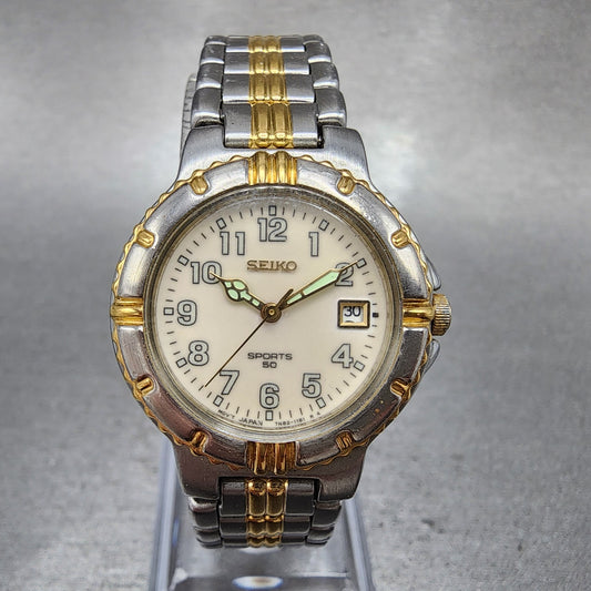 Seiko Sports 50 Watch Woman 27mm Luminous Dial Two Tone Date 7n820499 New Batt0