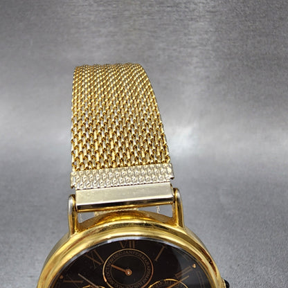 Pulsar Sun Moon Watch Men 32mm Black Dial Gold Tone Daydate Month New Battery4