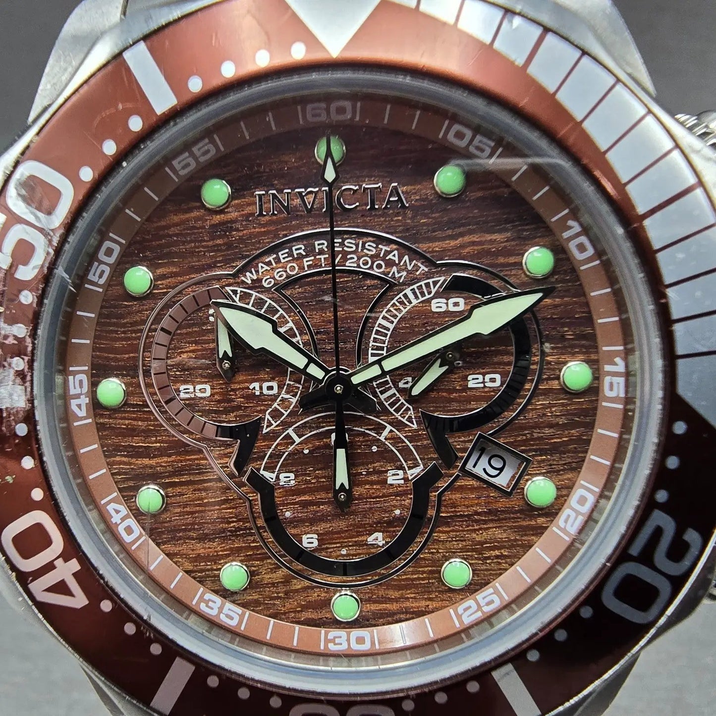 Invicta Pro Diver Chronograph Watch Men 47mm Brown Dial Steel Date 0164 New Batt1