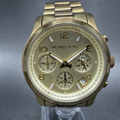 Michael Kors Runway Chronograph Watch Women 38mm Champagne Dial Gold Tone NewBat0