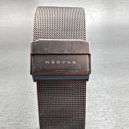 Skagen Watch Men 41mm Gray Dial Titanium Round Mesh Band 805XLTTM New Battery7