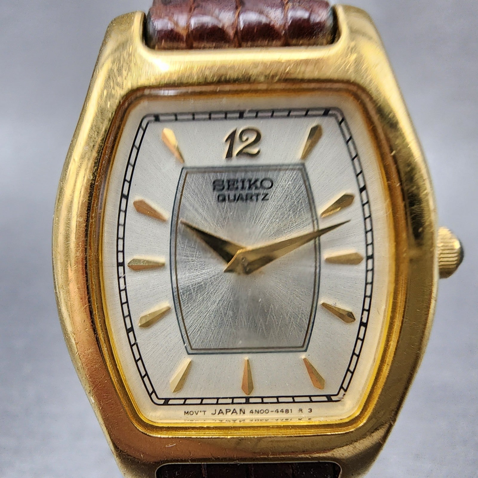 Seiko Watch Women 25mm White Dial Gold Tone Tonneau 4n006451 New Battery1