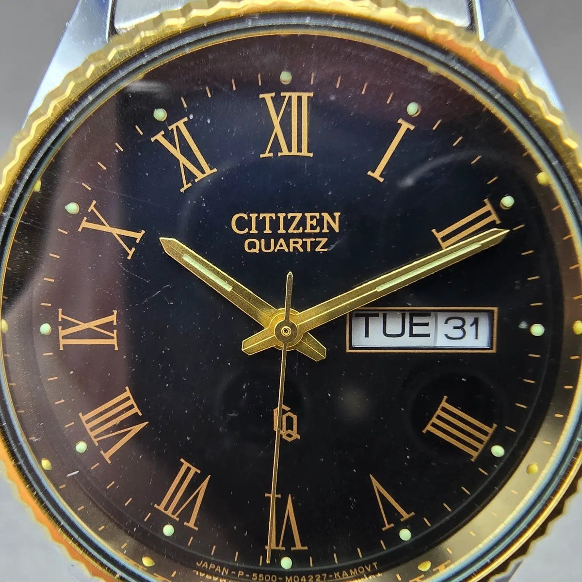 Citizen CQ President Watch Men 35mm Black Dial Two Tone Daydate Round New Batt1