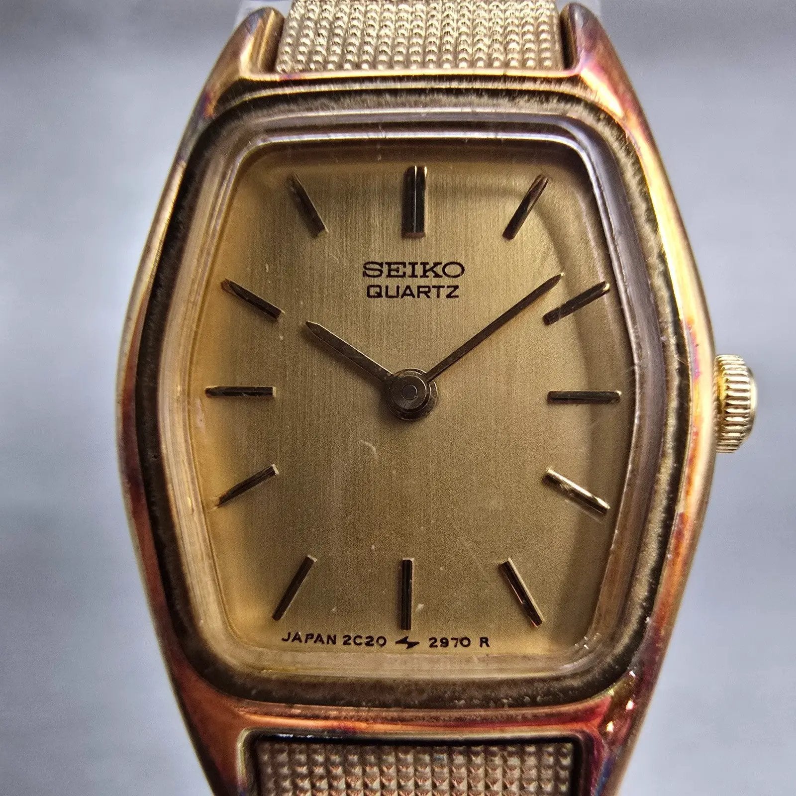 Seiko Watch Women 18mm Gold Dial Gold Tone Hexagon 2C20-8440 New Battery Vintage1