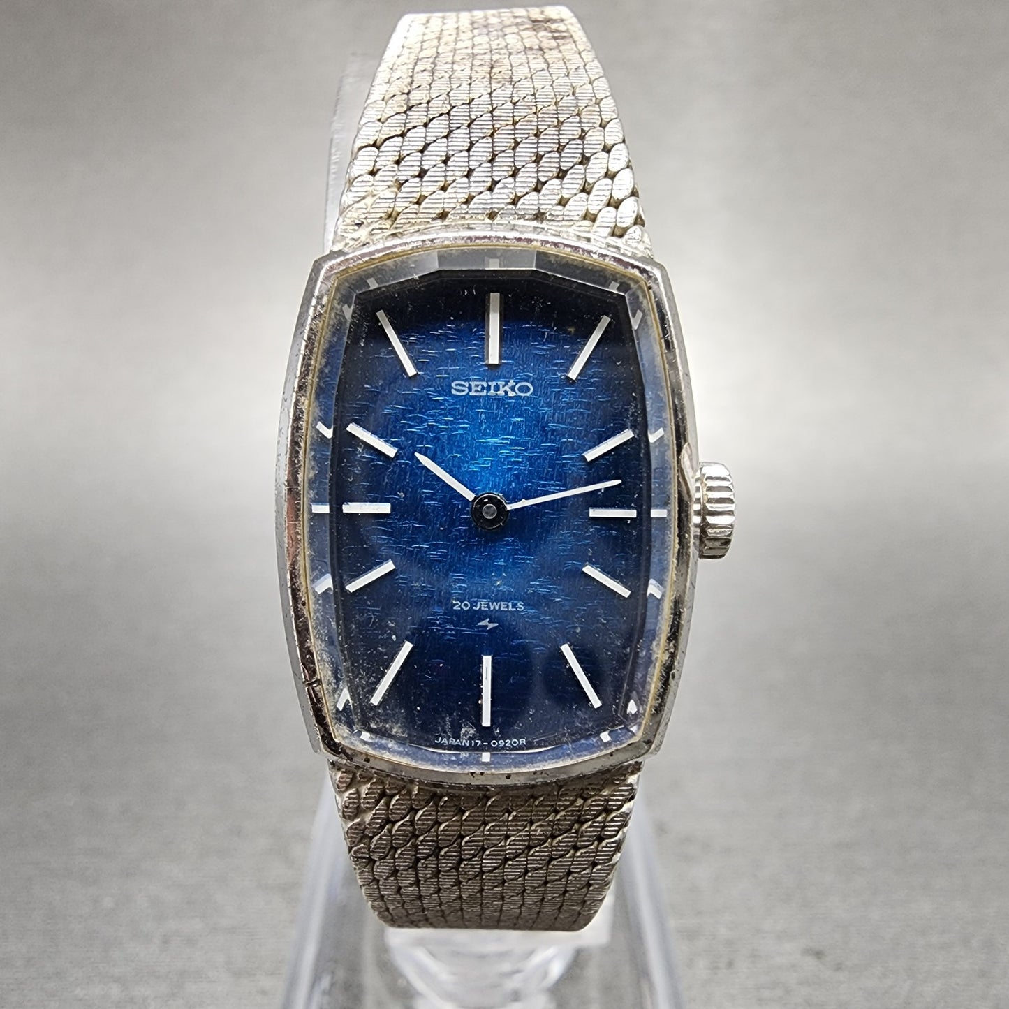 Seiko Tank Watch Women 18mm Blue Dial Silver Tone Manual 173300 Runs0
