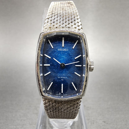 Seiko Tank Watch Women 18mm Blue Dial Silver Tone Manual 173300 Runs0