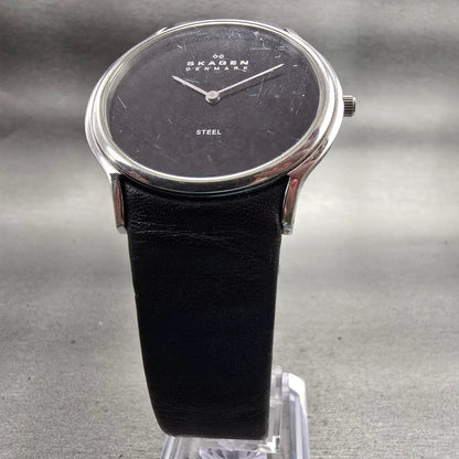 Skagen Watch Men 37mm Black Dial Silver Tone Round 256LSLB READ!! New Battery5