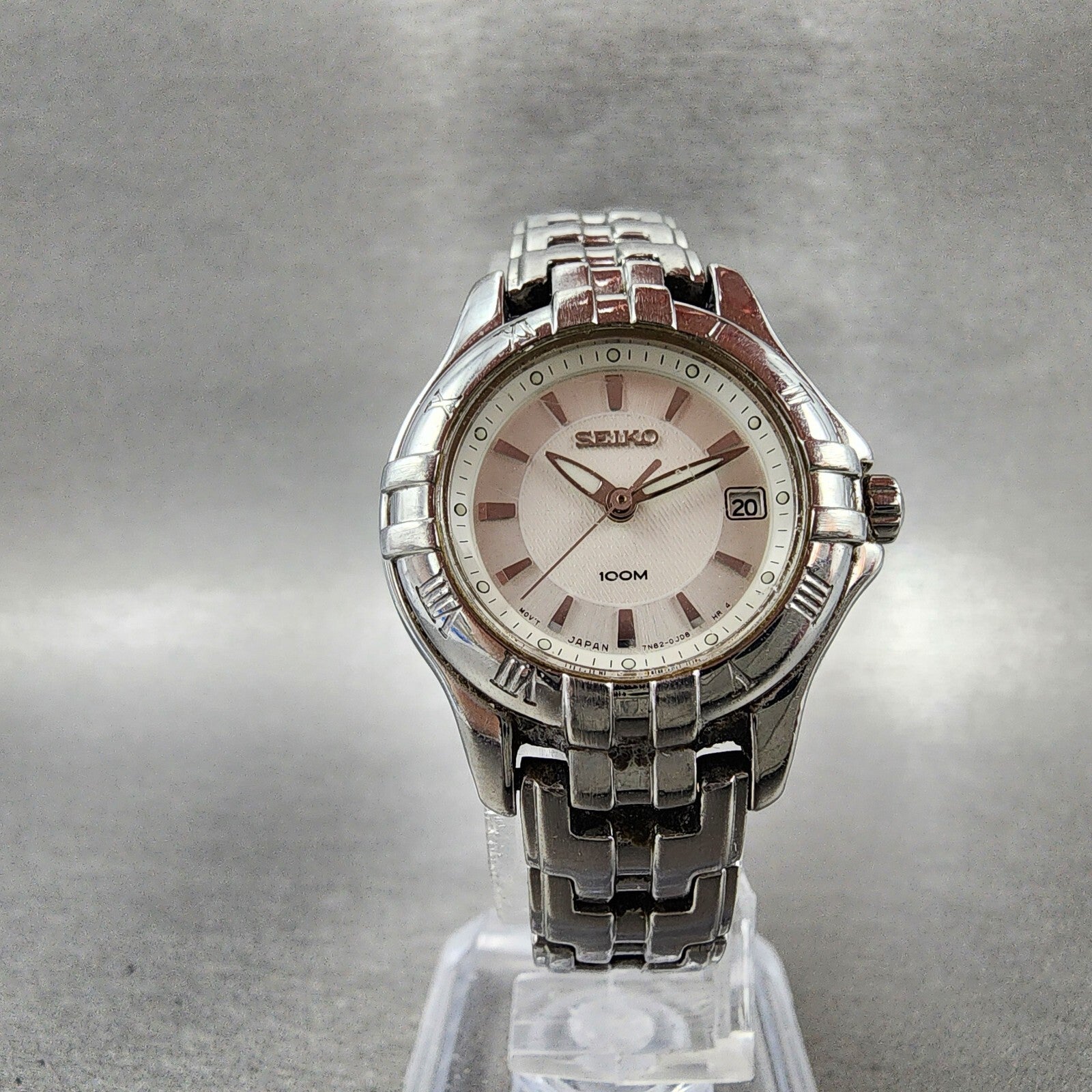 Seiko Watch Women 26mm White Dial Steel Date Round 7N820DP0 New Battery5