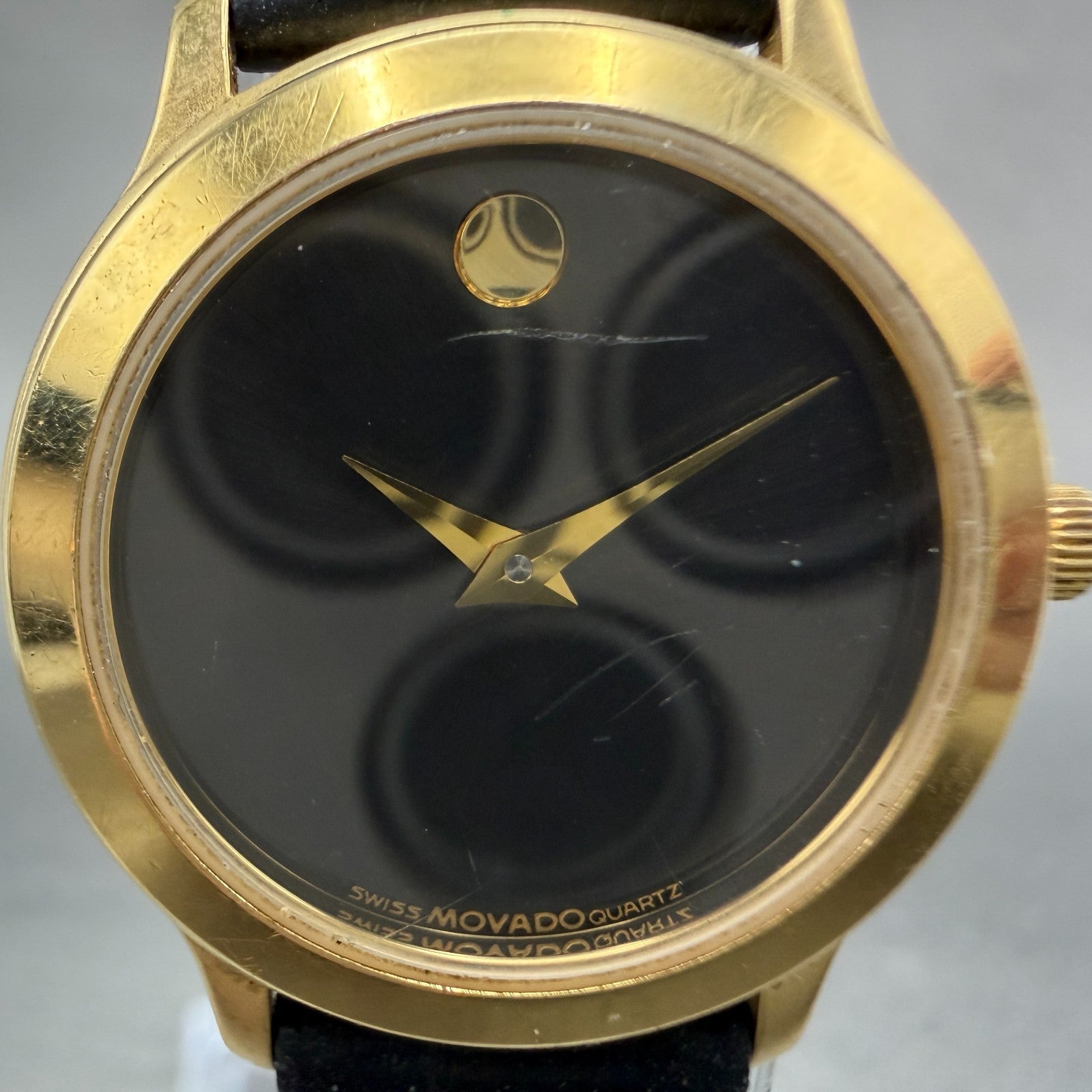 Movado Museum Watch Women 26mm Black Dial Gold Tone Round 87-E4-0814 New Battery1