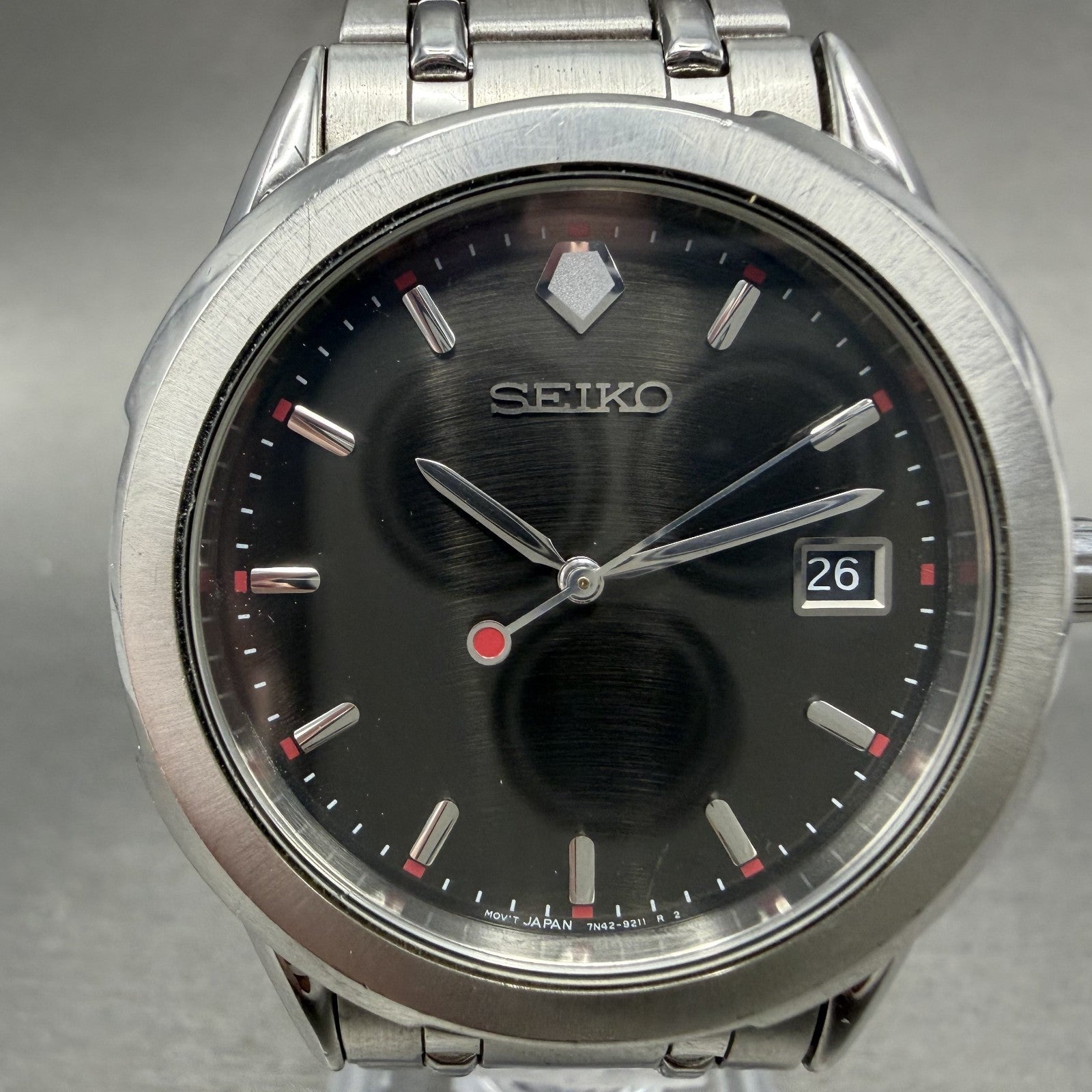 Seiko Watch Men 37mm Black Dial Silver Tone Date Round 7N42-9089 New Battery1