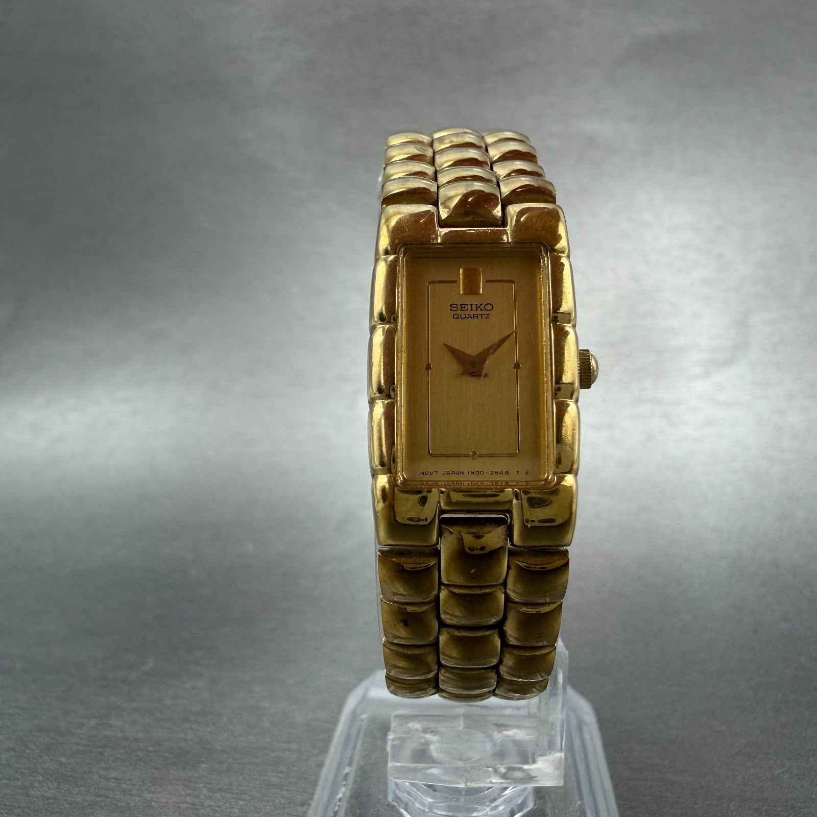 Seiko Tank Watch Women 16mm Champagne Dial Gold Tone 1N00-5G00 New Battery5
