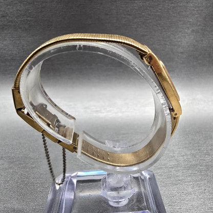 Seiko Watch Women 13mm Black Dial Gold Tone Rectangle 2E20-6139 New Battery VTGL8