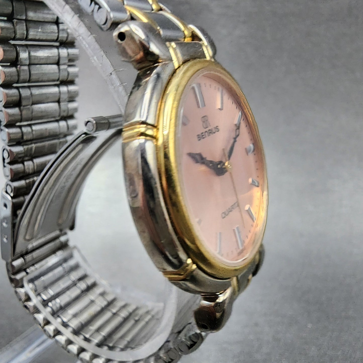 Benrus Watch Women 32mm Pink Dial Two Tone Round Vintage New Battery3