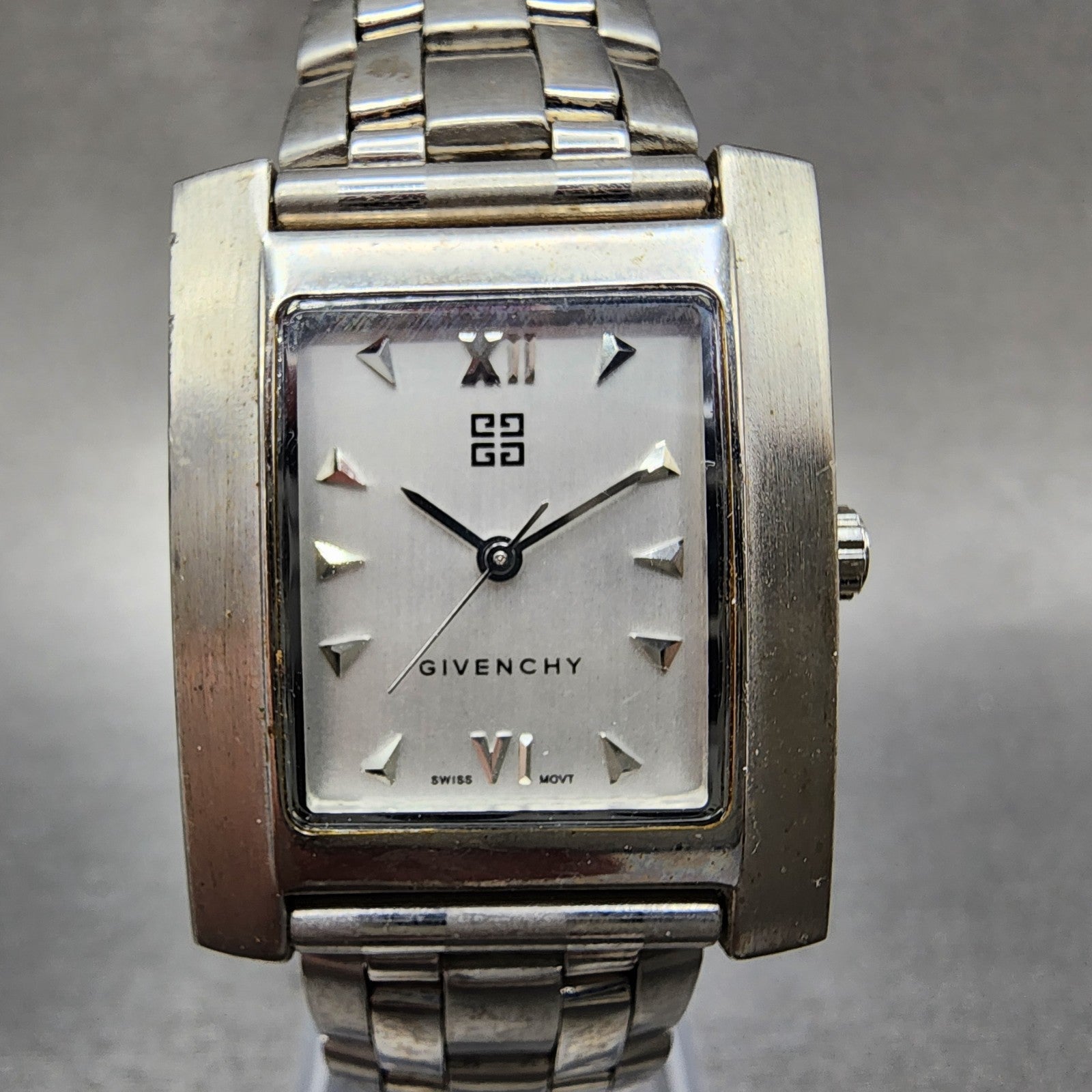 Givenchy Tank Watch Women 27mm Silver Dial Silver Tone Rectangle New Battery0