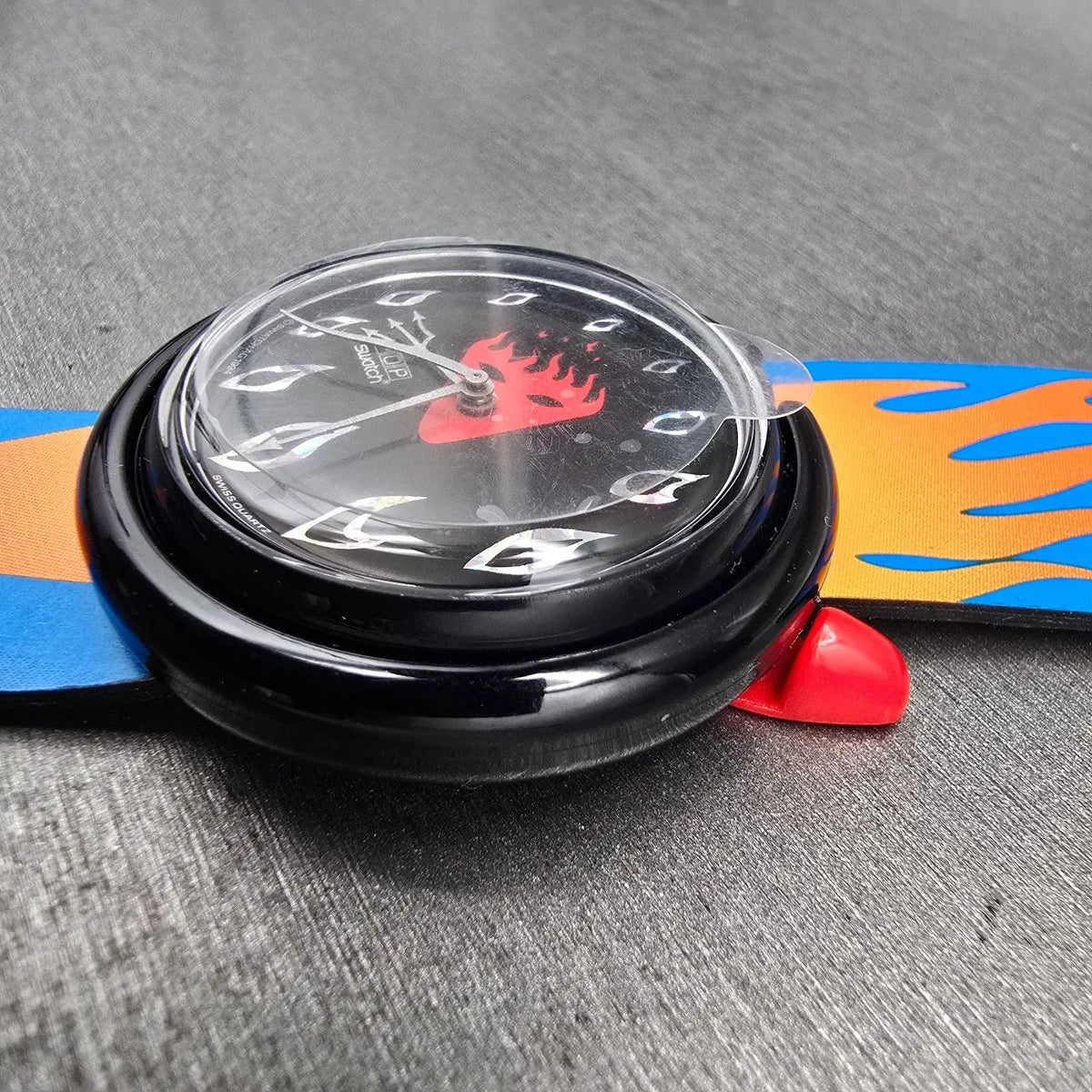 Swatch Pop Hot Stuff Watch Men 40mm Black Dial Black PMB103 New Battery NOS CH5