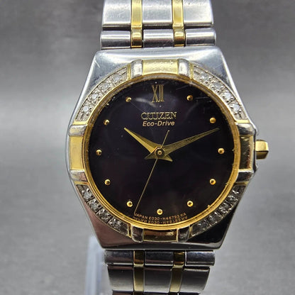 Citizen Eco-Drive Watch Women 25mm Black Dial Two Tone Round E030-H26647 Runs GH0