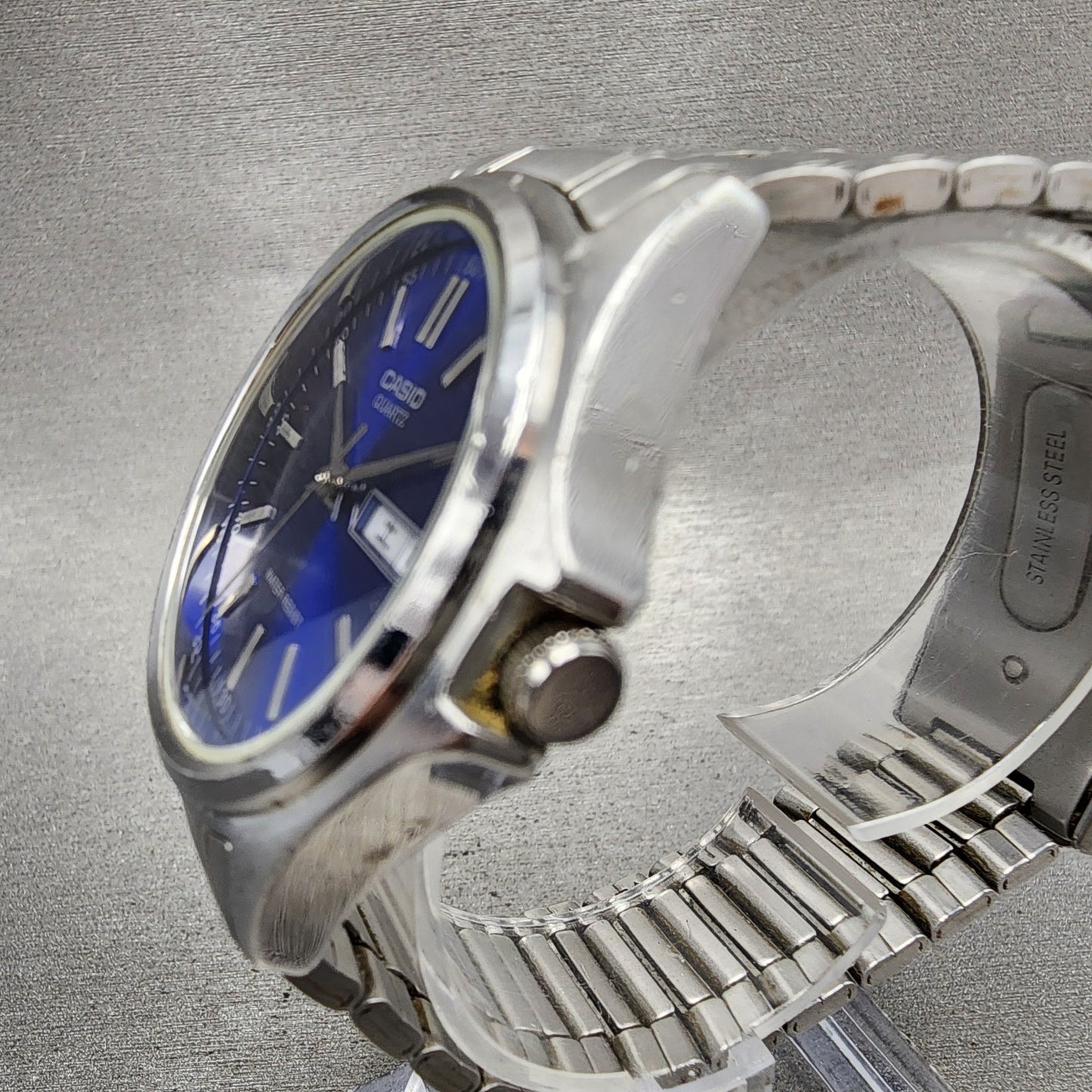 Casio Watch Men 37mm Blue Dial Silver Tone Daydate MTP1239DJ New Battery2