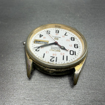 Seiko SQ Railroad Approved Watch Men 34mm White Dial Gold Tone Daydate VTG PARTS5