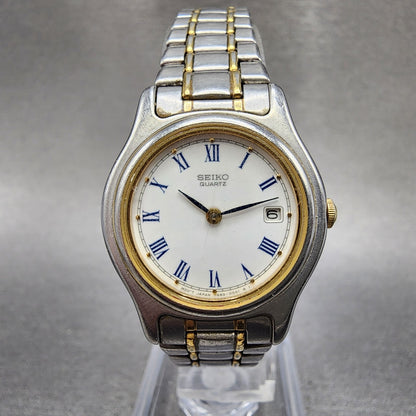 Seiko Watch Women 26mm White Dial Two Tone Date Round 7n890021 New Battery0