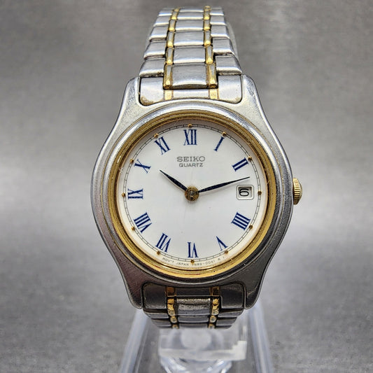 Seiko Watch Women 26mm White Dial Two Tone Date Round 7n890021 New Battery0