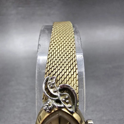 Jules Jurgenson Watch Women 14mm Champagne Dial Gold Oval Gem Set Bezel Manual4