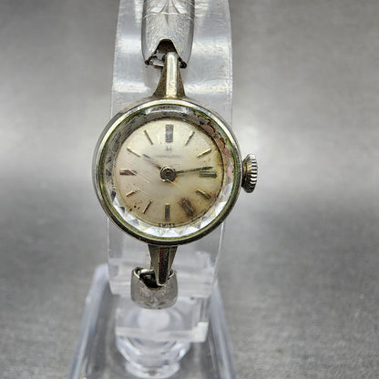 VTG Hamilton Watch Women 17mm White Dial Steel Round Manual Wind Runs0