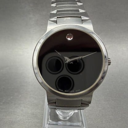 Movado Temo Watch Men 38mm Black Dial Steel Round 0607292 New Battery0