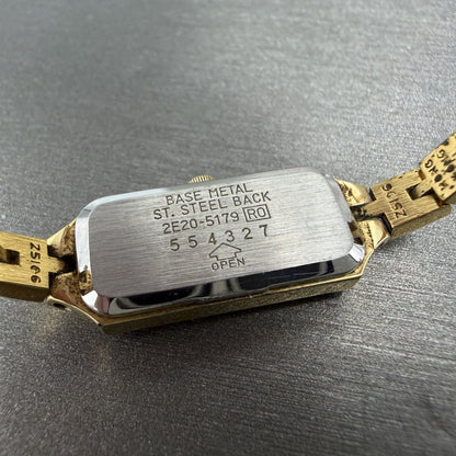Seiko Watch Women 12mm Champagne Dial Gold Tone Rectangle 2E20-5179 New Batt IJI9