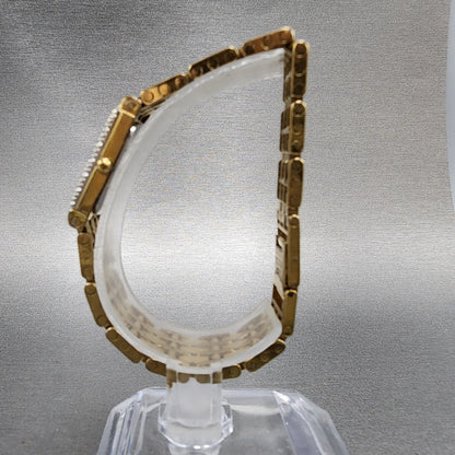 Bulova Tank Watch Women 14mm Gold Dial Gold Tone Diamond Bezel 90F26 New Battery6