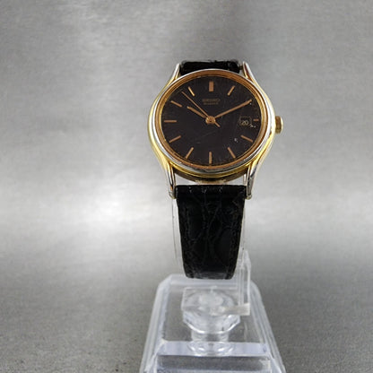 Seiko Watch Women 25mm Black Dial Gold Tone Date Round 7n820100 New Battery5