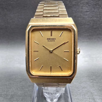 Seiko Tank Watch Men 27mm Gold Dial Gold Tone Rectangle 6531-5129 New Battery0