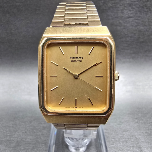 Seiko Tank Watch Men 27mm Gold Dial Gold Tone Rectangle 6531-5129 New Battery0