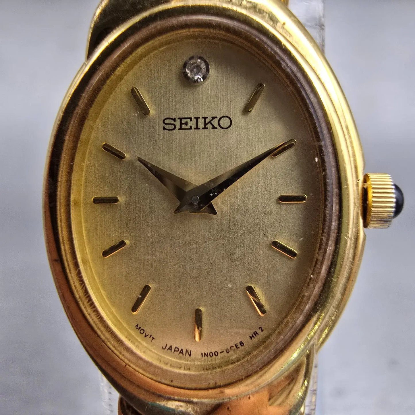 Seiko Watch Women 18mm Champagne Dial Gold Tone Oval 1N00-0BL0 New Battery VTG1