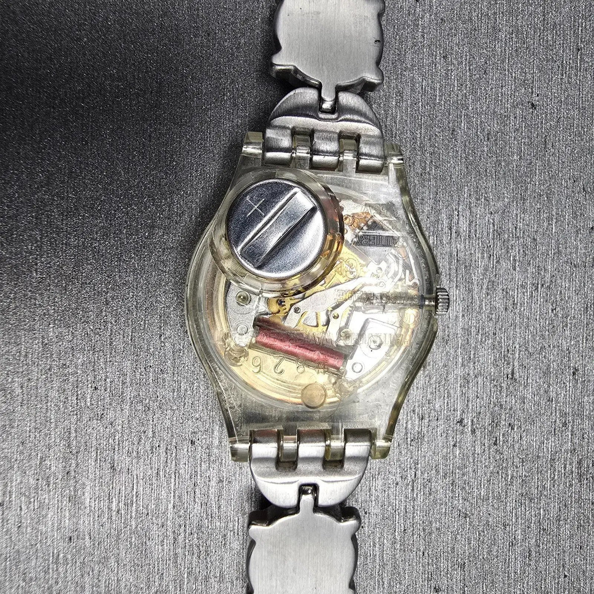 Swatch Check Pea Watch Women 25mm Silver Dial Clear Case Round LK267G New Batt11