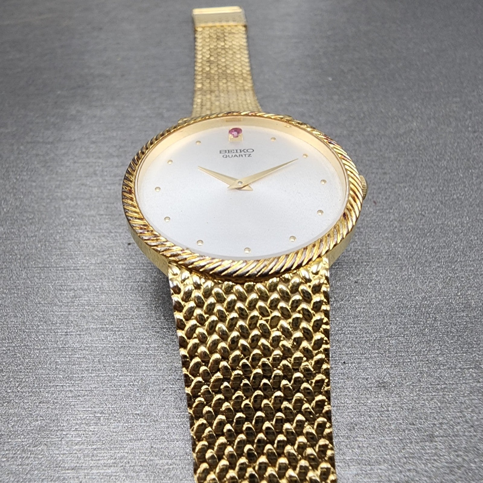 Seiko Watch Men 32mm White Dial Gold Tone Mesh Band READ!! 74307010 New Battery2