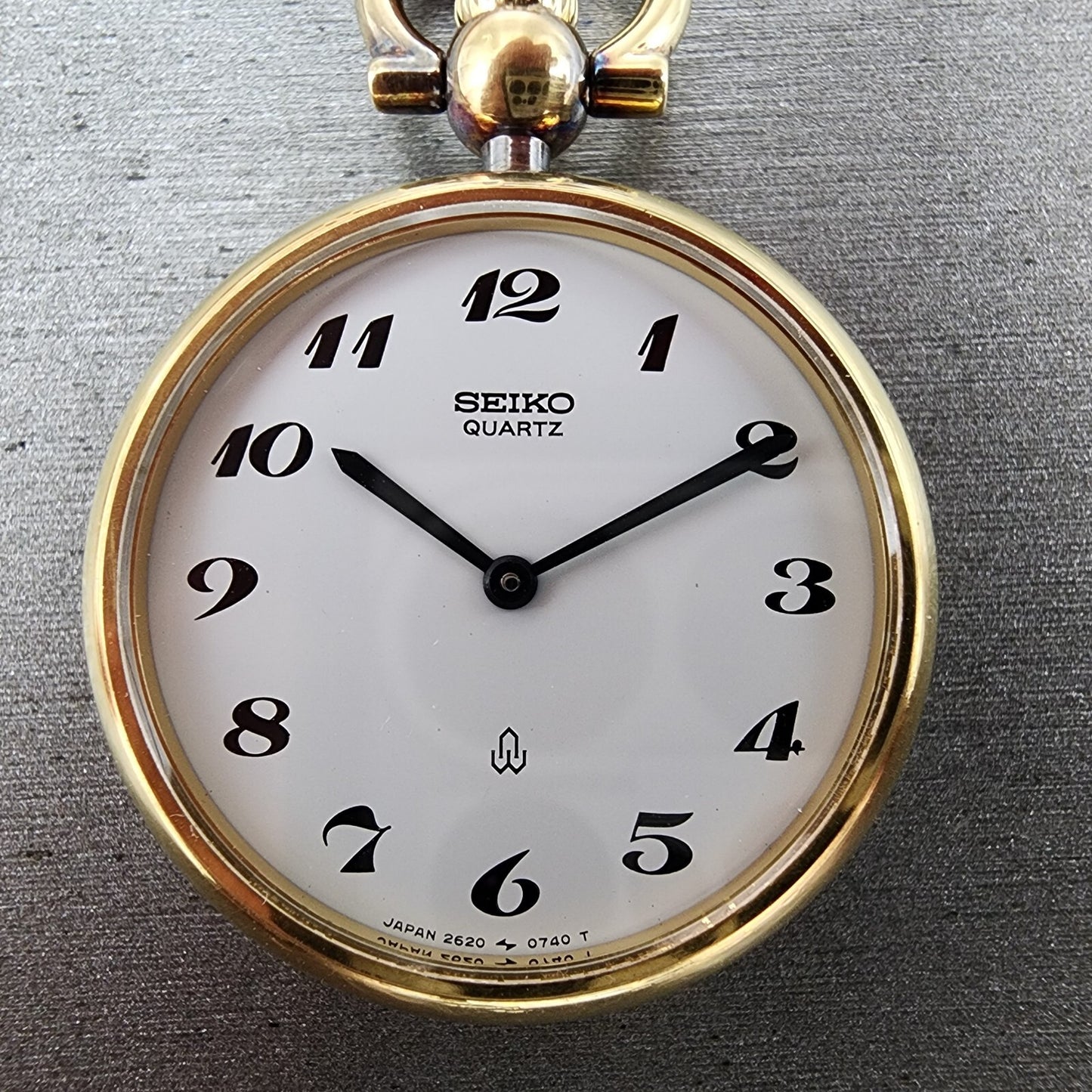 Seiko Pocket Watch 29mm White Dial Gold Tone Round 2620 New Battery1