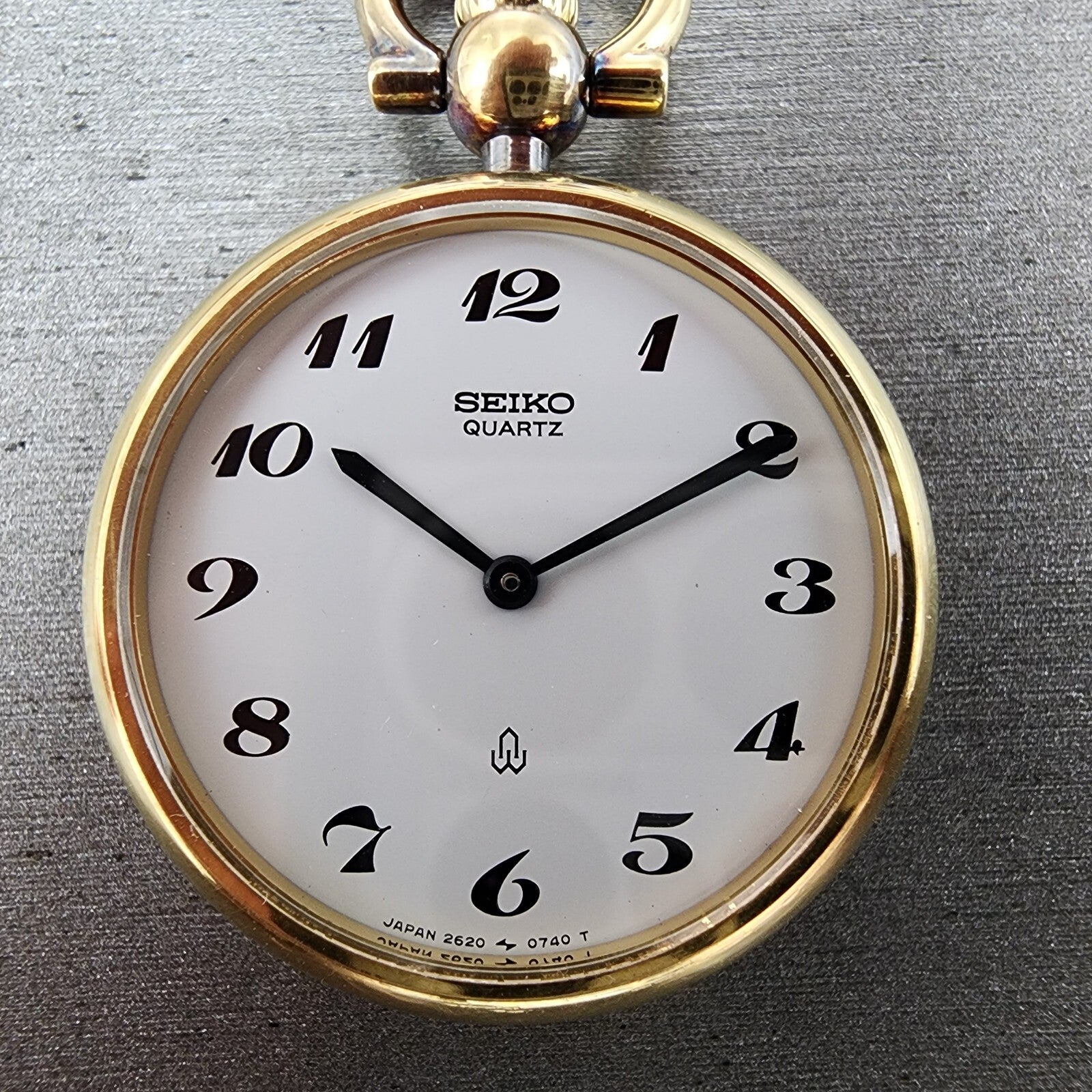 Seiko Pocket Watch 29mm White Dial Gold Tone Round 2620 New Battery1