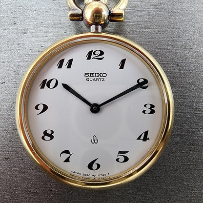 Seiko Pocket Watch 29mm White Dial Gold Tone Round 2620 New Battery1