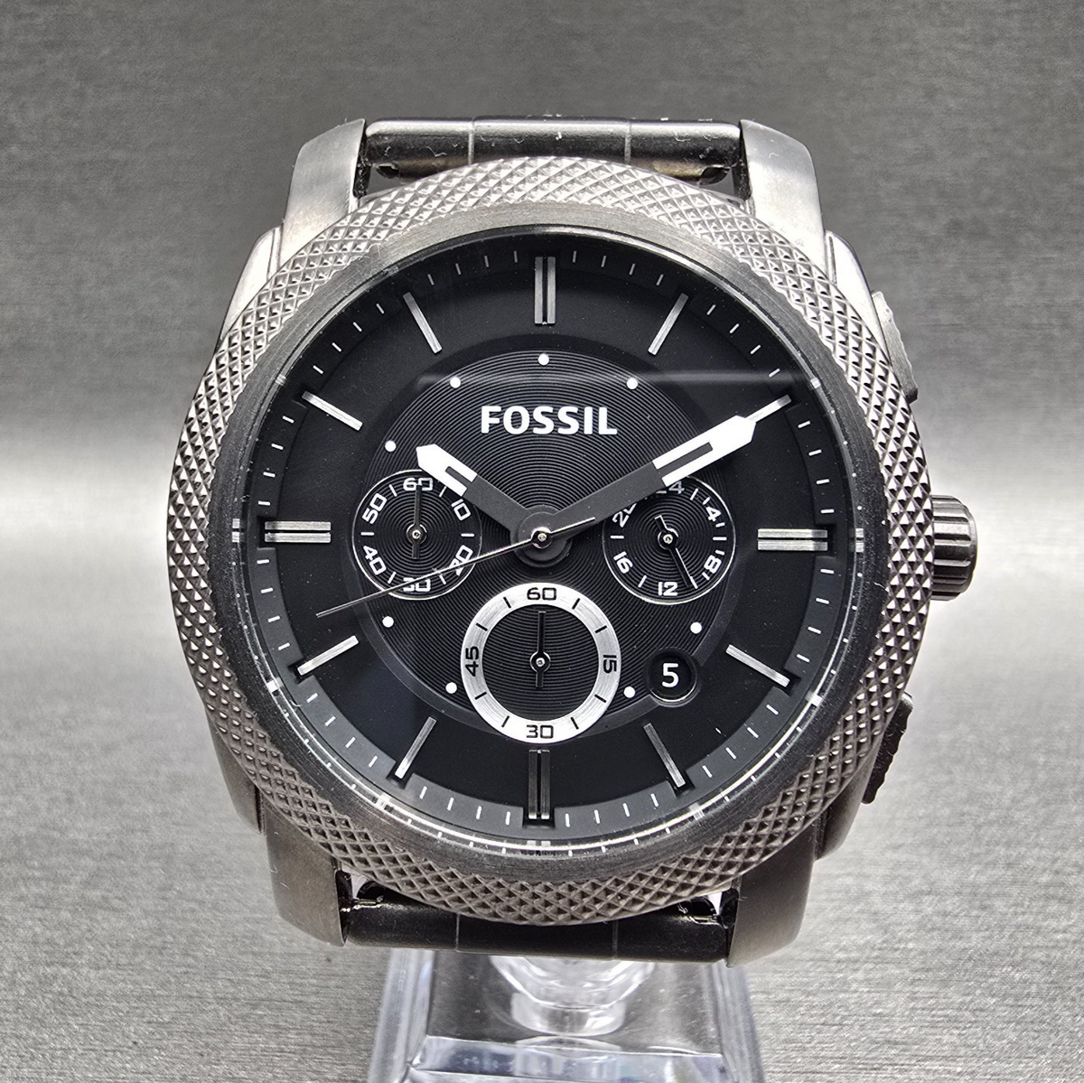 Fossil Machine Watch Men 45mm Gray Dial Gray Tone Chrono Date FS4662 New Battery0