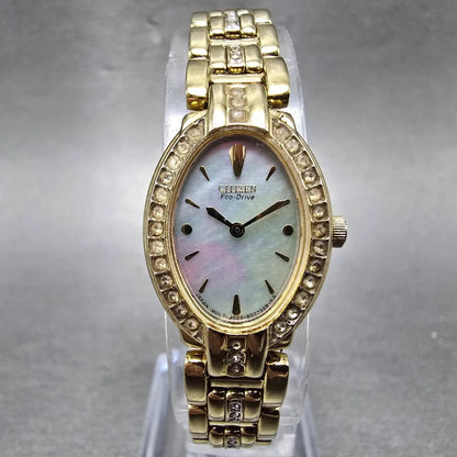 Citizen Eco-Drive Watch Women 18mm MOP Dial Gold tone Oval B023-S019206 Runs0