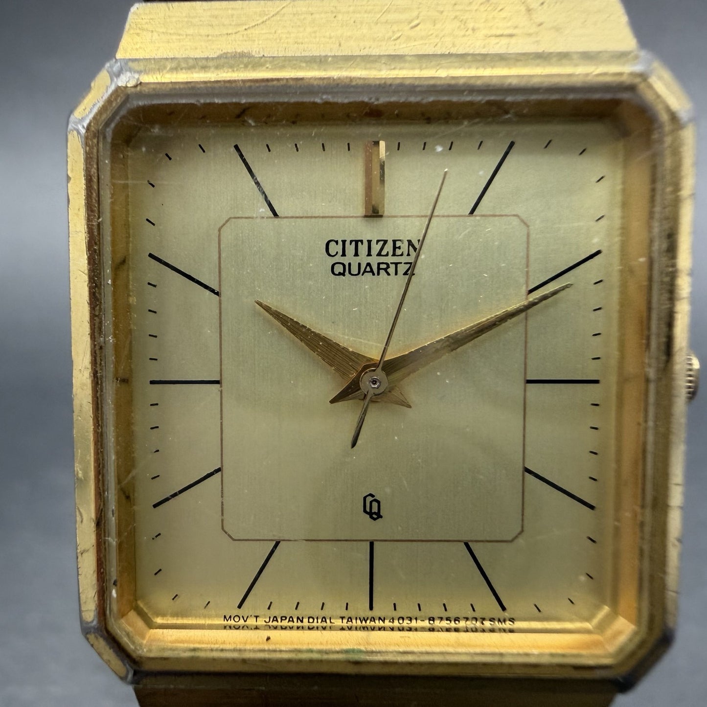 Citizen Tank Watch Men 25mm Champagne Dial Gold Tone 4031-892658 New Battery abs1