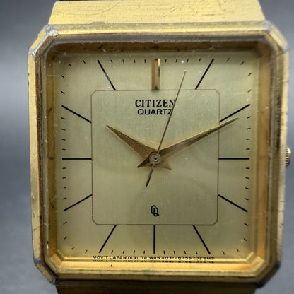 Citizen Tank Watch Men 25mm Champagne Dial Gold Tone 4031-892658 New Battery abs1