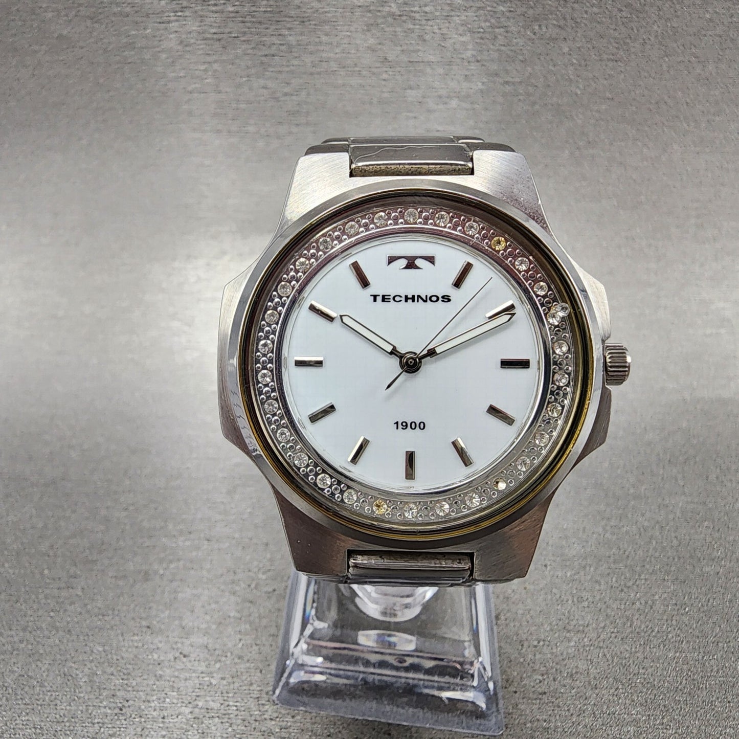 Technos 1900 Watch Men 41mm White Dial Steel Octagon T2591 New Battery