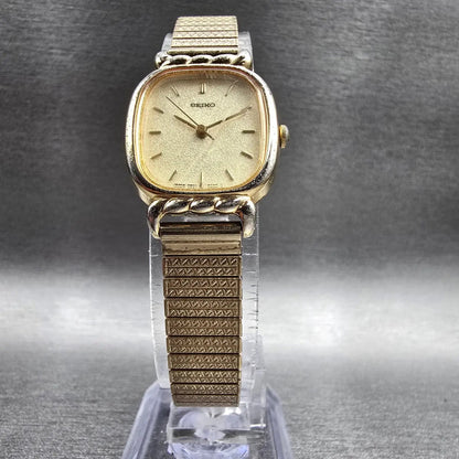 Seiko Watch Women 20mm Champagne Dial Gold Tone Rectangle 2P21-5340 New Battery5