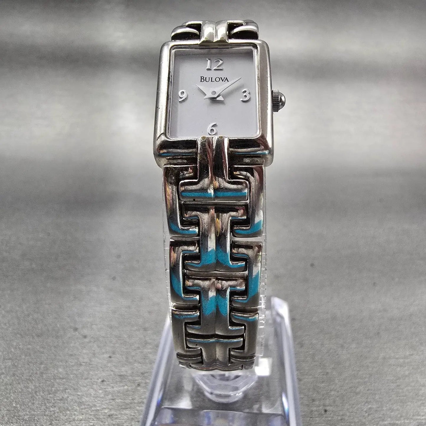 Bulova Watch Women 16mm White Dial Silver Tone Rectangle New Battery Vintage5