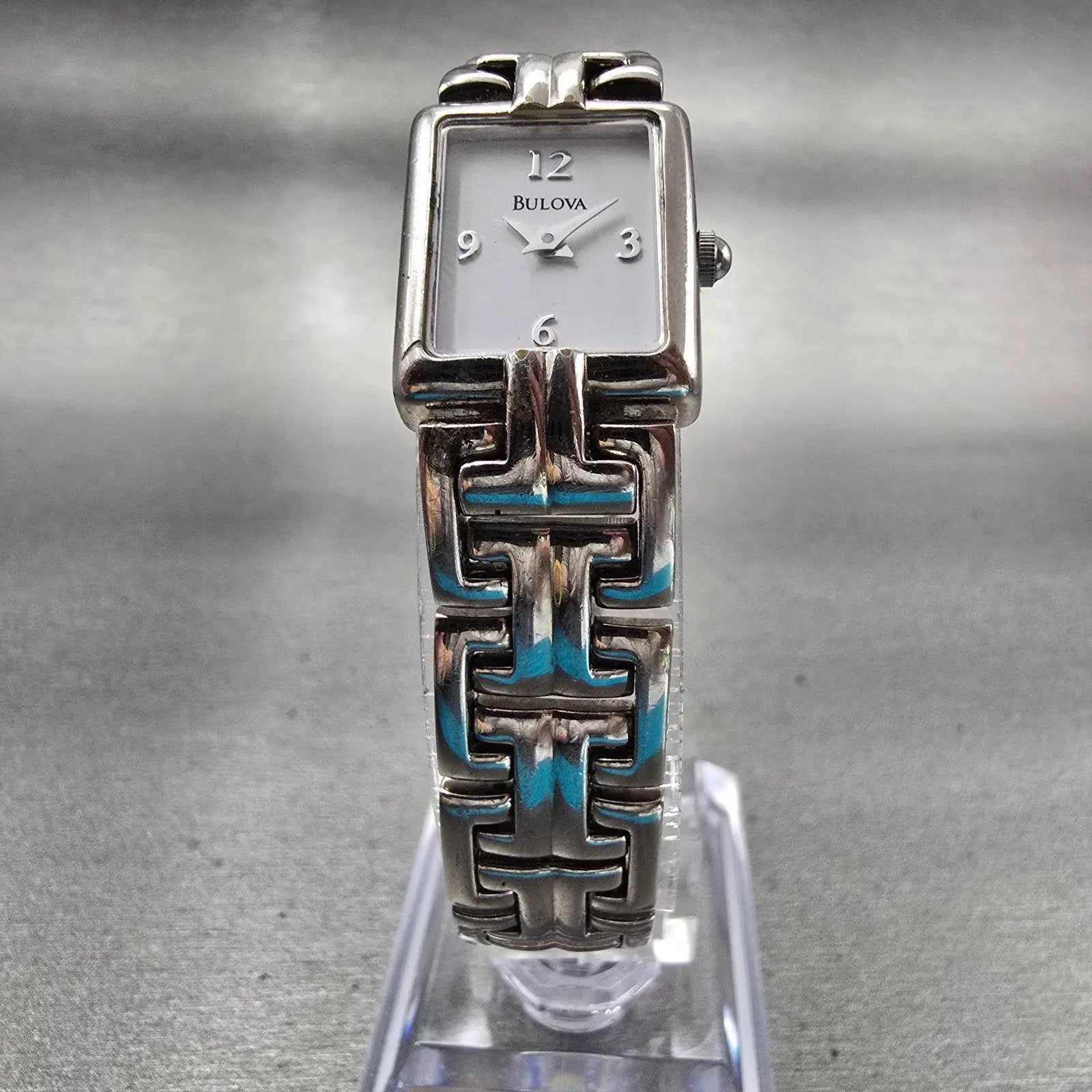 Bulova Watch Women 16mm White Dial Silver Tone Rectangle New Battery Vintage5