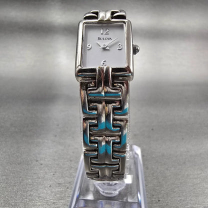 Bulova Watch Women 16mm White Dial Silver Tone Rectangle New Battery Vintage5