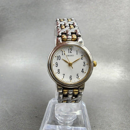 Seiko Watch Women 24mm White Dial Two Tone Round V7012089 New Battery5